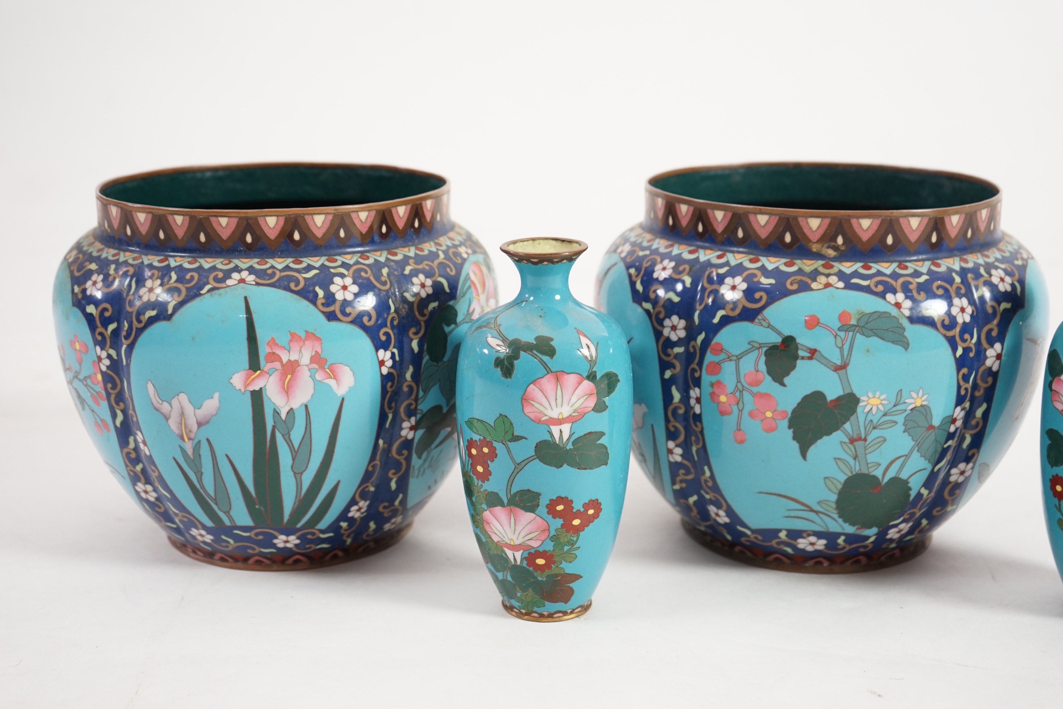 A pair of early 20th century Japanese cloisonné jardinieres